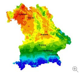 Übersichtskarte der mittleren Häufigkeit von Trockenheiten in Bayern